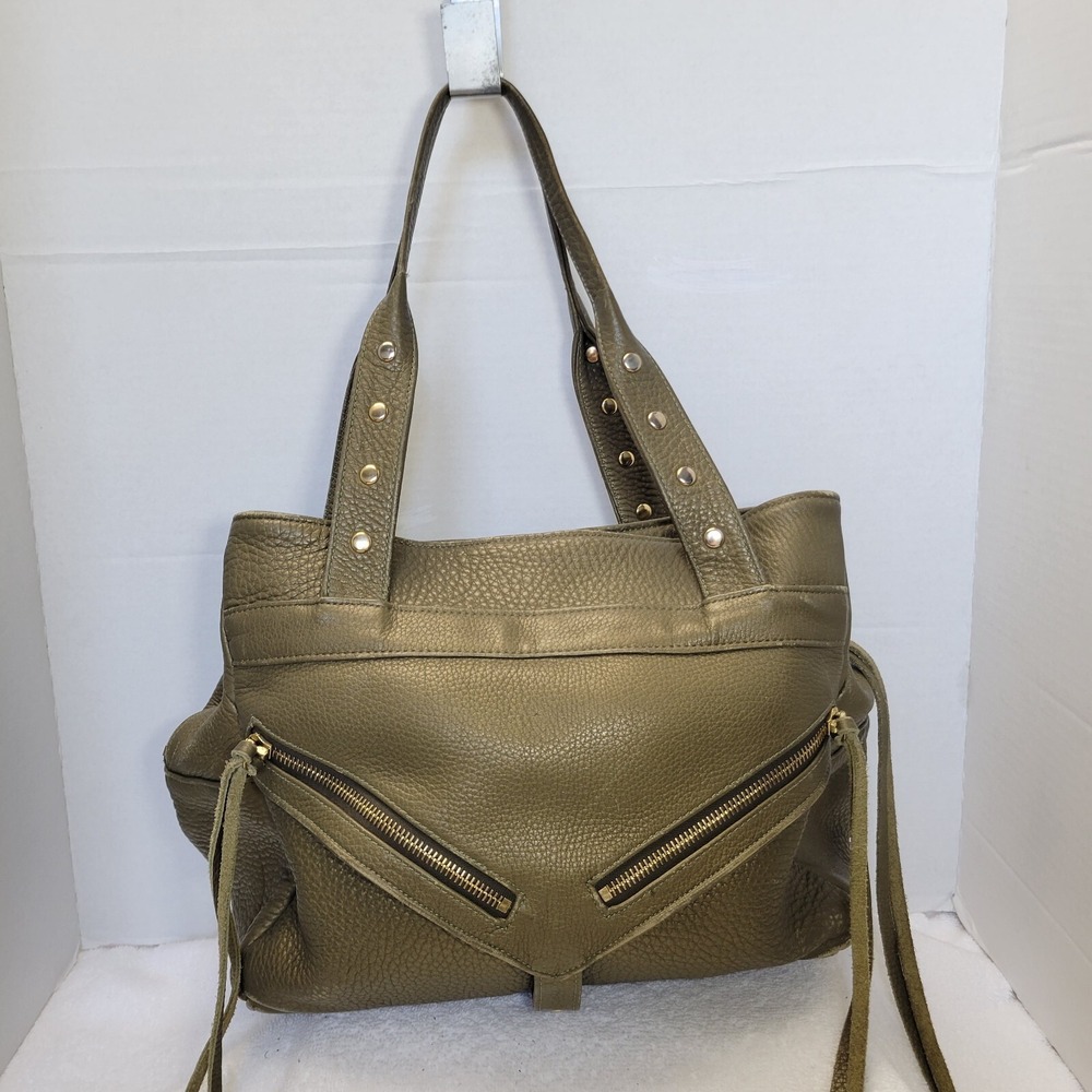 Botkier Trigger Satchel Shoulder Olive Green Shimmer Pebbled Leather Handbag
